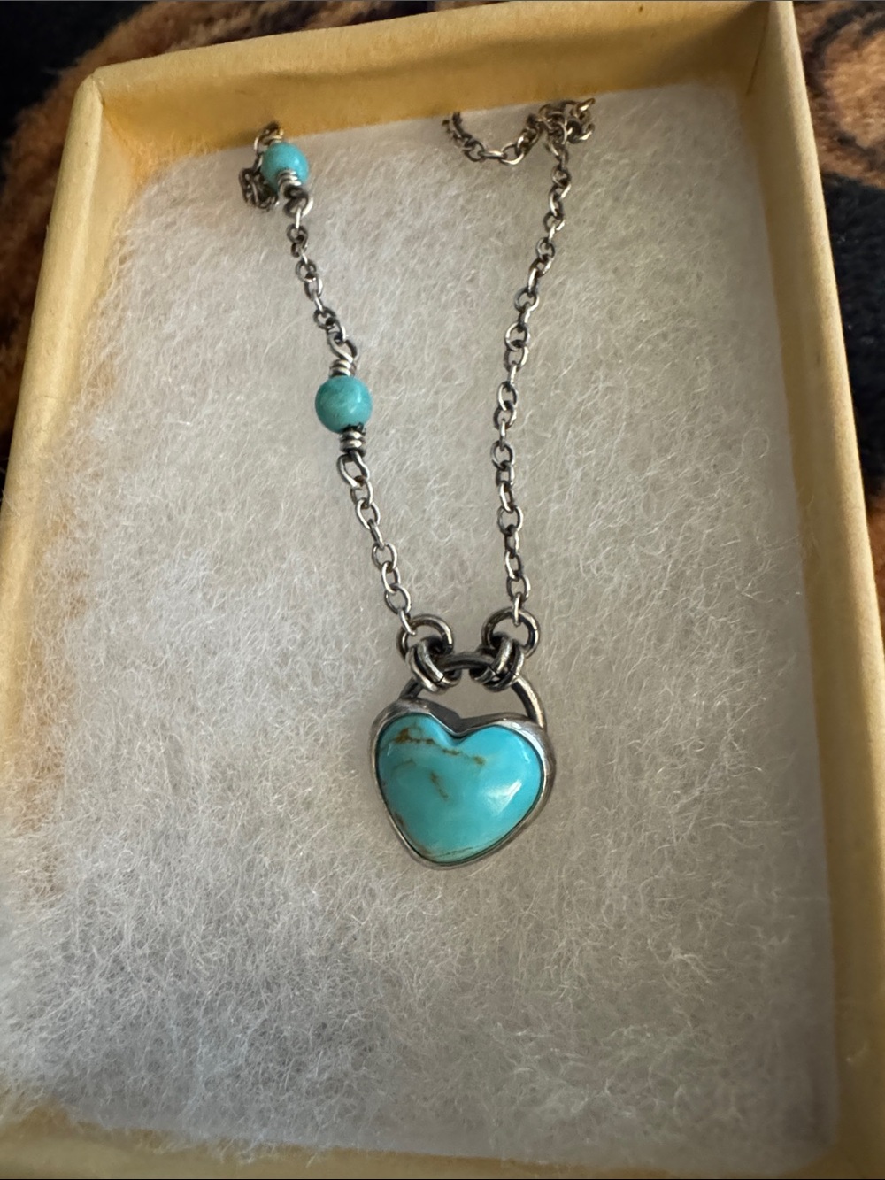 Native made Sterling Silver Heart Turquoise Pendant Necklace - Blue